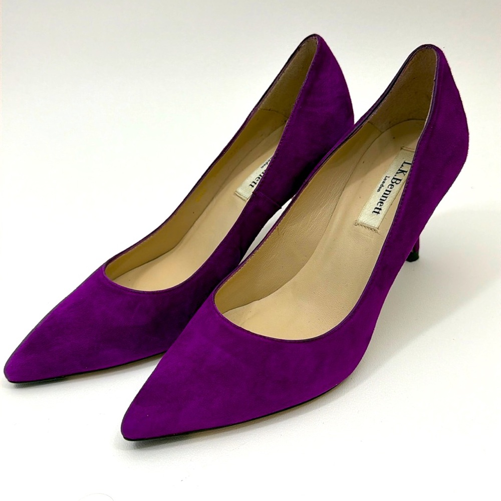 L.K. Bennett Regal Purple Suede Bianca Heels Sz 6 Original Dust Bag Excellent